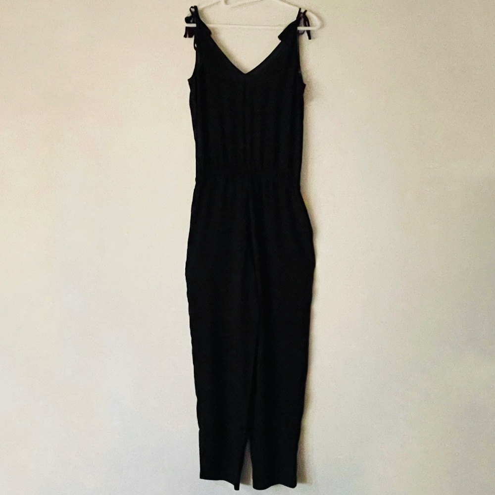 J. Crew XS Black Tassel Strappy Shoulder Tie Jumpsuit - Picture 2 of 6